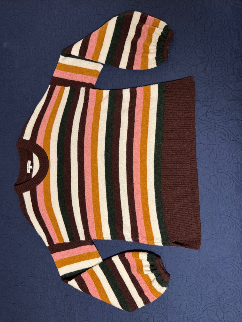Madewell Striped Crewneck Sweater in Brown, Pink, Mustard, Cream & Green